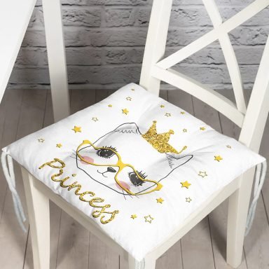 Princess Kedi Motifli Modern Dijital Baskılı Pofidik Sandalye Minderi