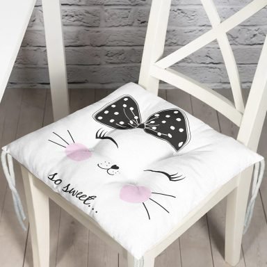 So Sweet Motifli Dijital Baskılı Pofidik Kare Sandalye Minderi