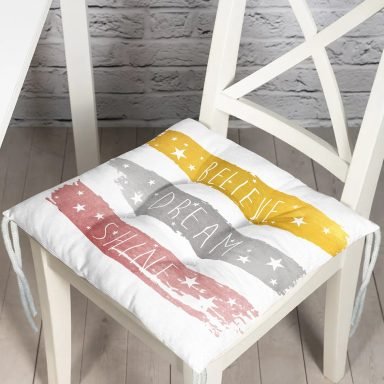 Believe Dream Shine Çizimli Modern Baskılı Pofidik Sandalye Minderi