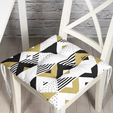 Hardal Renk Geometrik Şekiller Temalı Pofidik Kare Sandalye Minderi