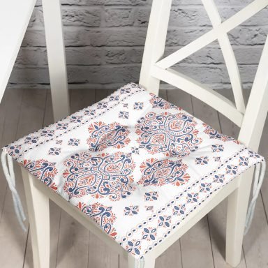 Çini Karo Motifli Dijital Baskılı Modern Pofidik Sandalye Minderi