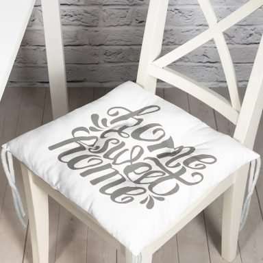 Gri Home Sweet Home Modern Baskılı Pofidik Sandalye Minderi