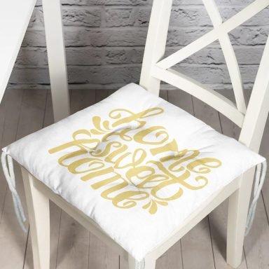 Hardal Renk Home Sweet Home Dijital Baskılı Pofidik Sandalye Minderi