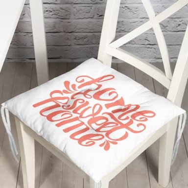 Nar Renk Home Sweet Home Dekoratif Baskılı Pofidik Sandalye Minderi
