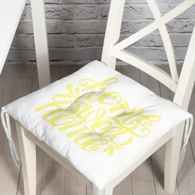 Sarı Home Sweet Home Pofidik Kare Sandalye Minderi
