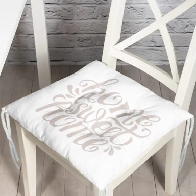 Açık Gri Home Sweet Home Pofidik Kare Sandalye Minderi