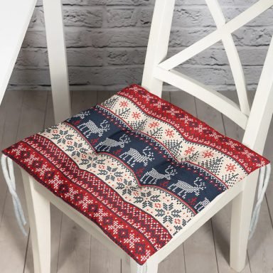 Yılbaşı Geyikleri Motifli Dijital Baskılı Pofidik Sandalye Minderi