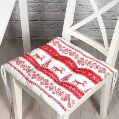 Merry Christmas Kanaviçe Görünümlü Geyikler Baskılı Pofidik Sandalye Minderi
