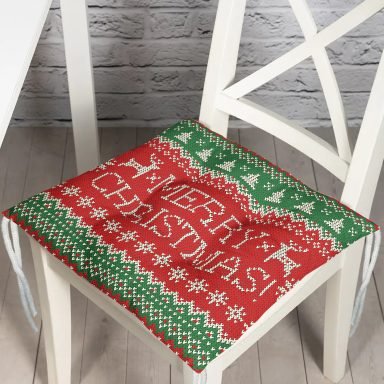 Merry Christmas Motifli Dijital Baskılı Pofidik Sandalye Minderi