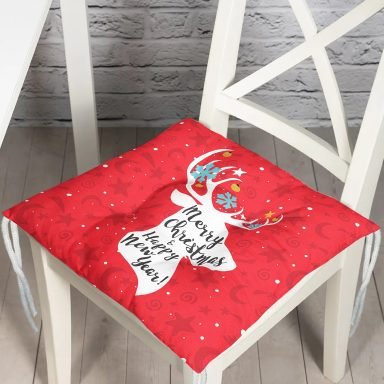 Merry Christmas Geyik Desenli Pofidik Kare Sandalye Minderi