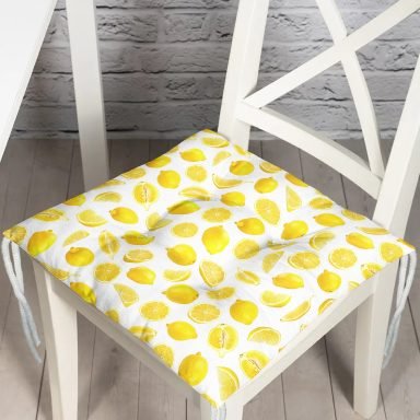 Limon Desenli 3D Dijital Baskılı Pofidik Kare Sandalye Minderi
