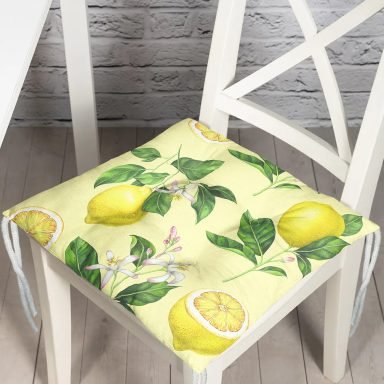 Krem Zeminli Limon Desenli Pofidik Kare Sandalye Minderi