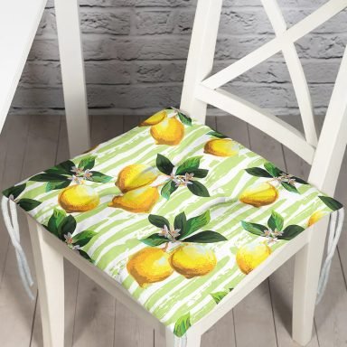 Yeşil Zeminli 3 Boyutlu Limon Desenli Dijital Baskılı Pofidik Sandalye Minderi