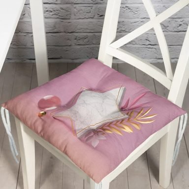 Modern Pembe Zeminli 3D Yıldız Desenli Pofidik Kare Sandalye Minderi