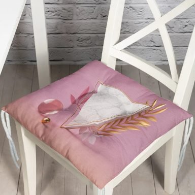 Pembe Zeminli Üçgen Mermer Motifli Modern Pofidik Sandalye Minderi