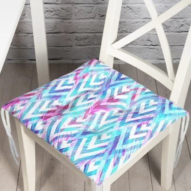 Geometrik Zeminde Tüy Desenli Modern Pofidik Sandalye Minderi