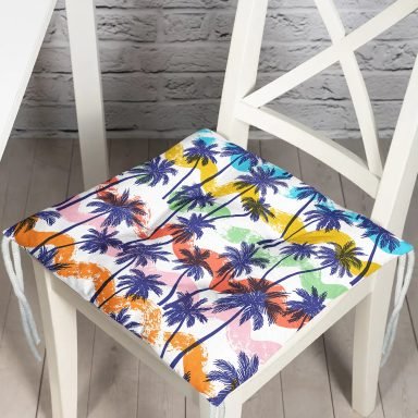 Renkli Palmiyeler Özel Tasarım Pofidik Kare Sandalye Minderi