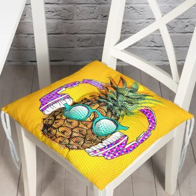 Summer Ananas Tasarımlı Pofidik Kare Sandalye Minderi