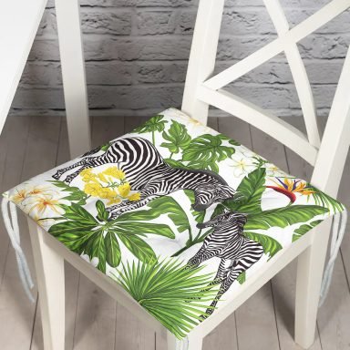 Pudra Zeminli Egzotik Zebra Tasarımlı Modern Pofidik Sandalye Minderi