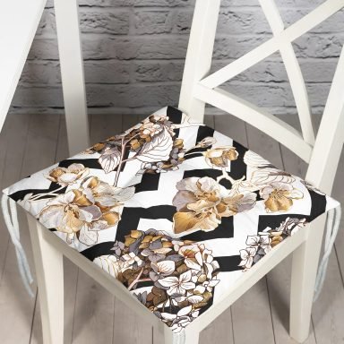 Zigzag Zeminde Çiçekler Temalı Modern Pofidik Sandalye Minderi
