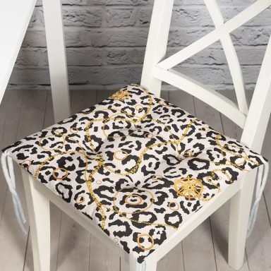 Zebra Desenli Altın Detaylı Modern Pofidik Sandalye Minderi