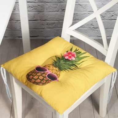 Sarı Zeminli 3D Ananas Modern Tasarımlı Pofidik Sandalye Minderi