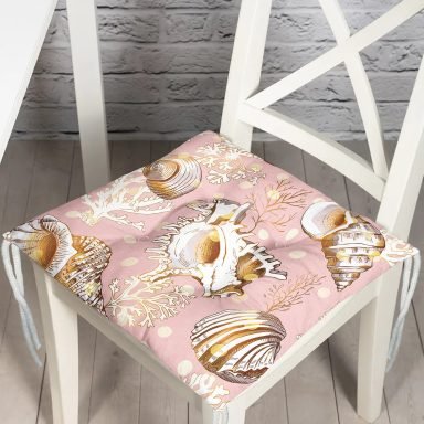 Pembe Zeminde Deniz Kabukları Modern Pofidik Sandalye Minderi