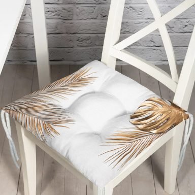 Altın Renkli 3D Palmiye Yaprakları Modern Pofidik Sandalye Minderi