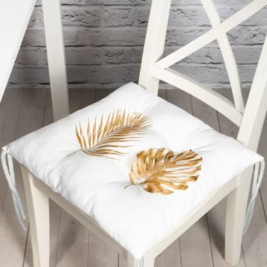 3D Altın Görünümlü Palmiye Yaprakları Modern Pofidik Sandalye Minderi