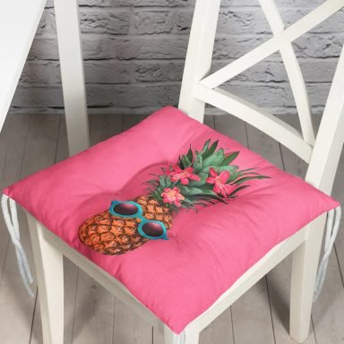 Fuşya Zeminli Ananas Desenli Modern Pofidik Sandalye Minderi