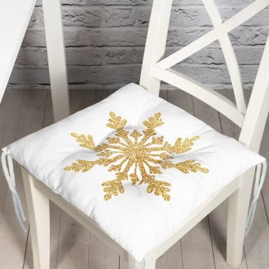 Altın Görünümlü Kar Tanesi Desenli 3D Modern Pofidik Sandalye Minderi