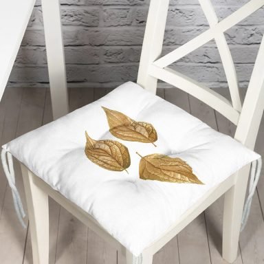 3D Altın Yapraklar Özel Tasarımlı Modern Pofidik Sandalye Minderi