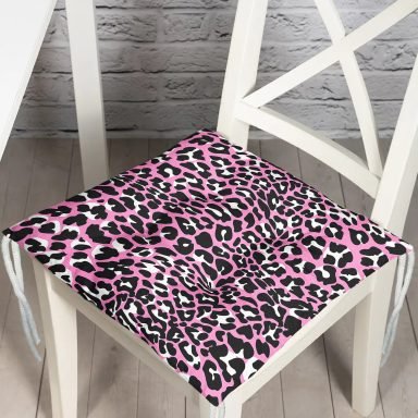 Pembe Renkli Leopar Desenli Modern Pofidik Sandalye Minderi