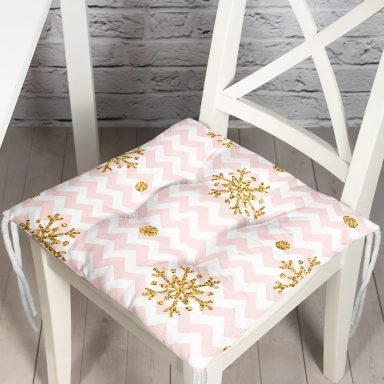 Zigzag Pudra Zeminli Altın Detaylı Modern Pofidik Sandalye Minderi