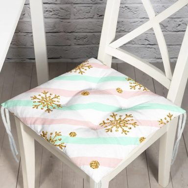 Pembe Mavi Zeminde Kar Tanesi Detaylı Modern Pofidik Sandalye Minderi