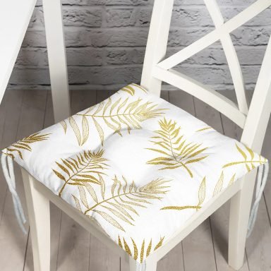 Altın Detaylı 3D Yaprak Desenli Modern Pofidik Sandalye Minderi