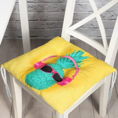 Sarı Zeminli Ananas Detaylı Modern Pofidik Sandalye Minderi