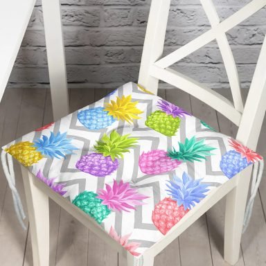 Gri Zigzag Desenli Ananaslar Modern Pofidik Sandalye Minderi