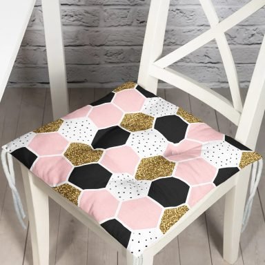 Geometrik Petek Desenli Altın Detaylı Modern Pofidik Sandalye Minderi