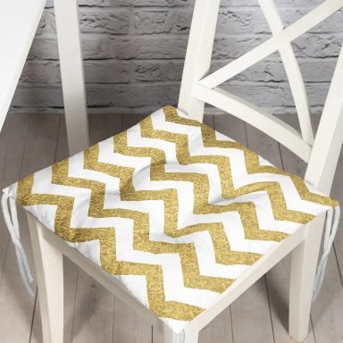 Zigzag Altın Kabartma Desenli Modern Tasarımlı Pofidik Sandalye Minderi