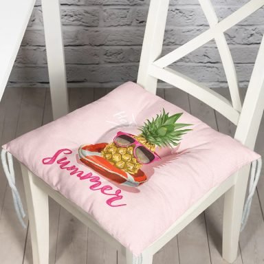 Pembe Zeminli Summer Ananas Desenli Pofidik Sandalye Minderi