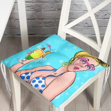 Pop Art Girl Özel Tasarım Pofidik Kare Sandalye Minderi