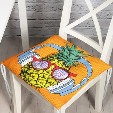 Turuncu Zeminde Summer Ananas Tasarımlı Pofidik Sandalye Minderi