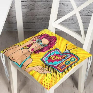 Pop Art Wow Desenli Özel Tasarım Pofidik Kare Sandalye Minderi