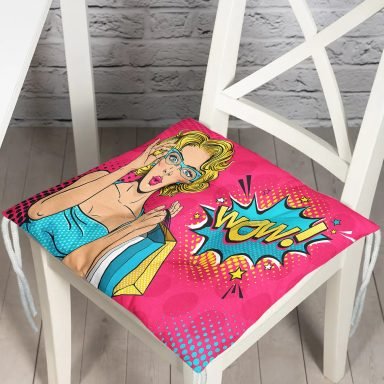 Pempe Pop Art Wow Tasarımlı Pofidik Kare Sandalye Minderi