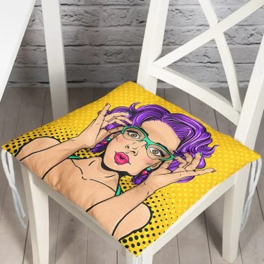 Sarı Puanlı Popart Desenli Pofidik Kare Sandalye Minderi