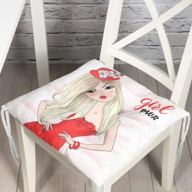 Çizgili Grl Power Desenli Dijital Baskılı Pofidik Kare Sandalye Minderi