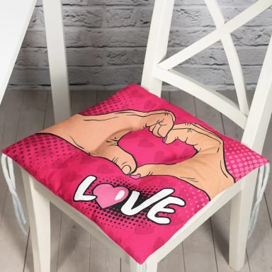Pembe Love Popart Tasarımlı Dijital Baskılı Pofidik Sandalye Minderi