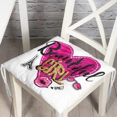Beautiful Girl Tasarımlı Popart Pofidik Kare Sandalye Minderi
