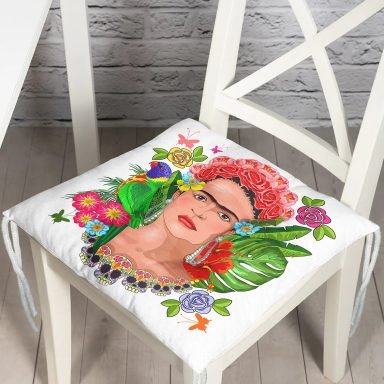 Özel Tasarım Frida Kahlo Tasarımlı Pofidik Kare Sandalye Minderi